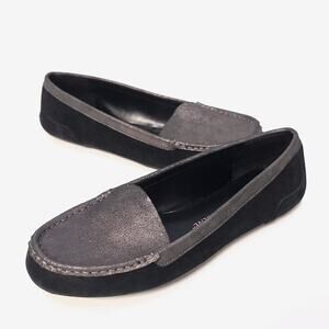 Isaac Mizrahi Flats Size 8 Loafer Gunmetal Black Leather Metallic Zoe Moccasin